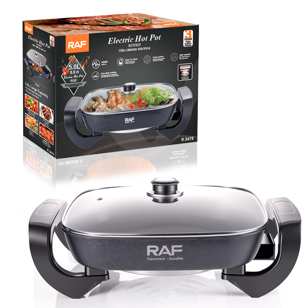 RAF European standard cross-border electric cooking pot, multi-functional wok, 5L non-stick coating electric hot pot, all-in-one for frying and stir-frying, household use Item Picture