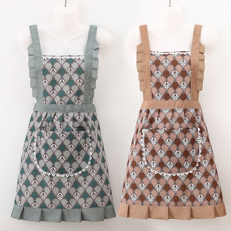 New canvas apron, kitchen princess-style cooking, home use, princess-breathable, fashionable work clothes, waistband, stain-resistant pic 10