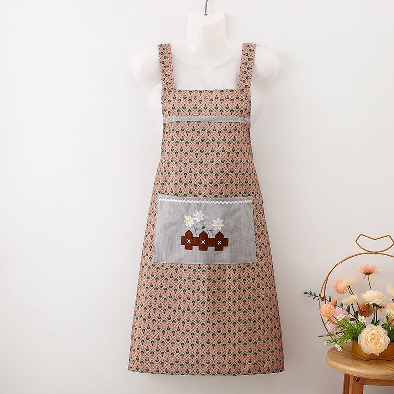 Canvas H-shaped embroidered shoulder strap apron, kitchen, household, adult, dirt-resistant, reversible, catering, wear-resistant, new stain-resistant work clothes Specification image