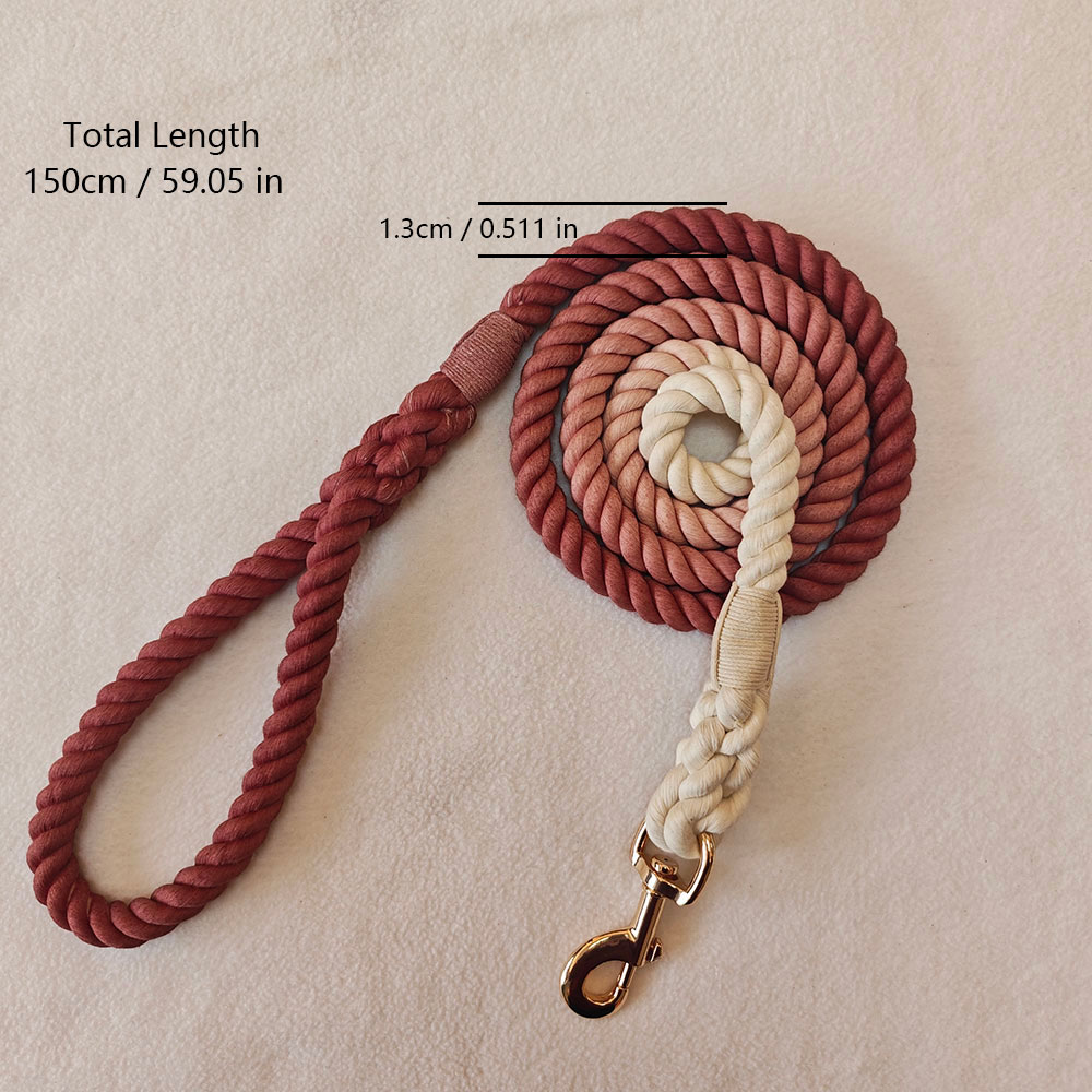 Handmade segment dyed woven dog training leash available in 8 colors full figure