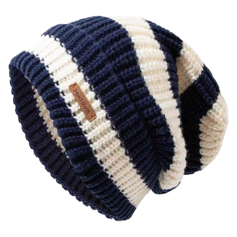 New autumn and winter versatile and fashionable large-head knitted cap, warm and ear-protecting trendy loose women's face-enhancing striped woolen cap Application Scenario