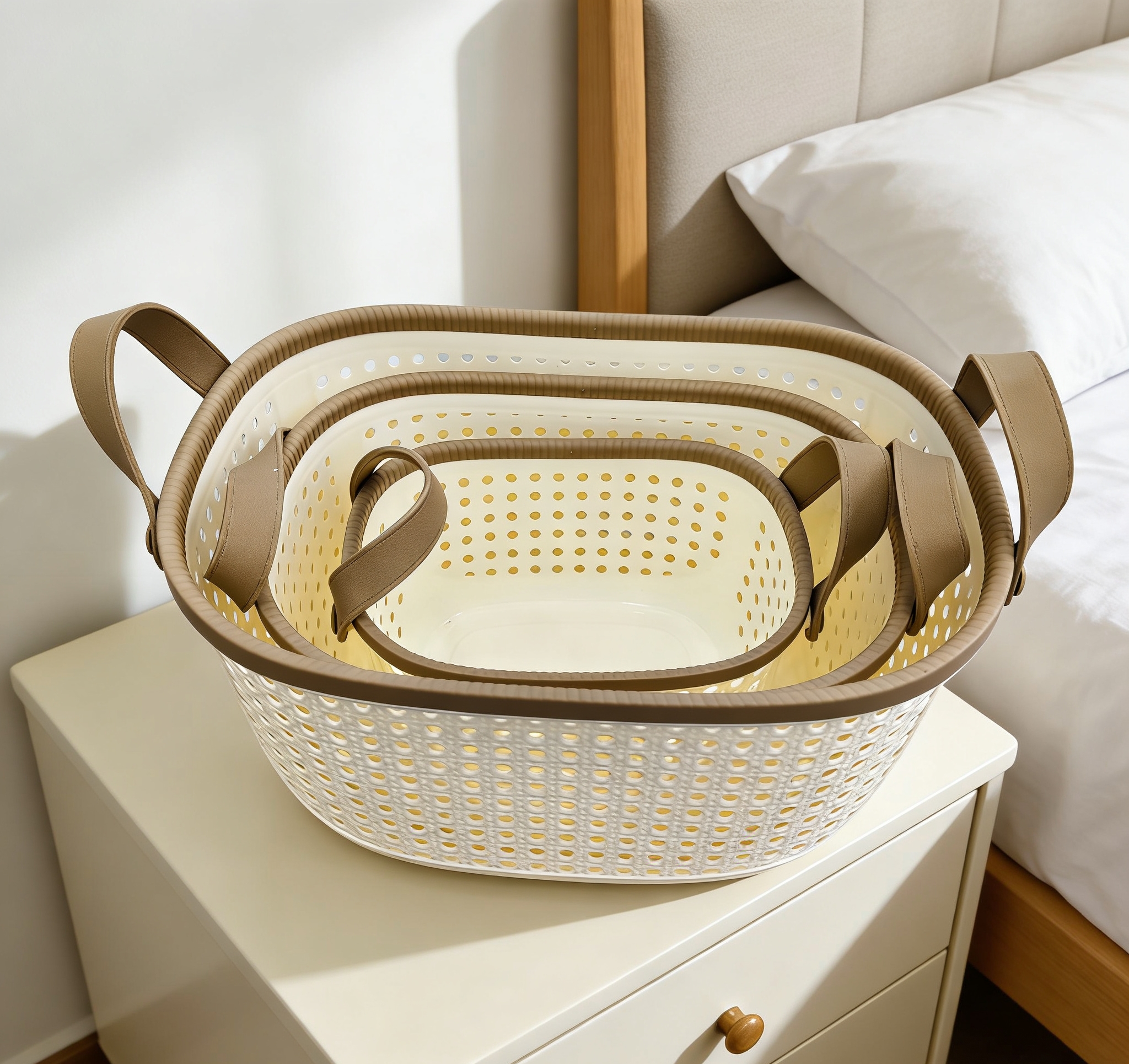 Thickened and durable plastic storage basket with hollowed-out water drainage design, bathroom bath products storage basket, portable handle storage basket wholesale details Picture