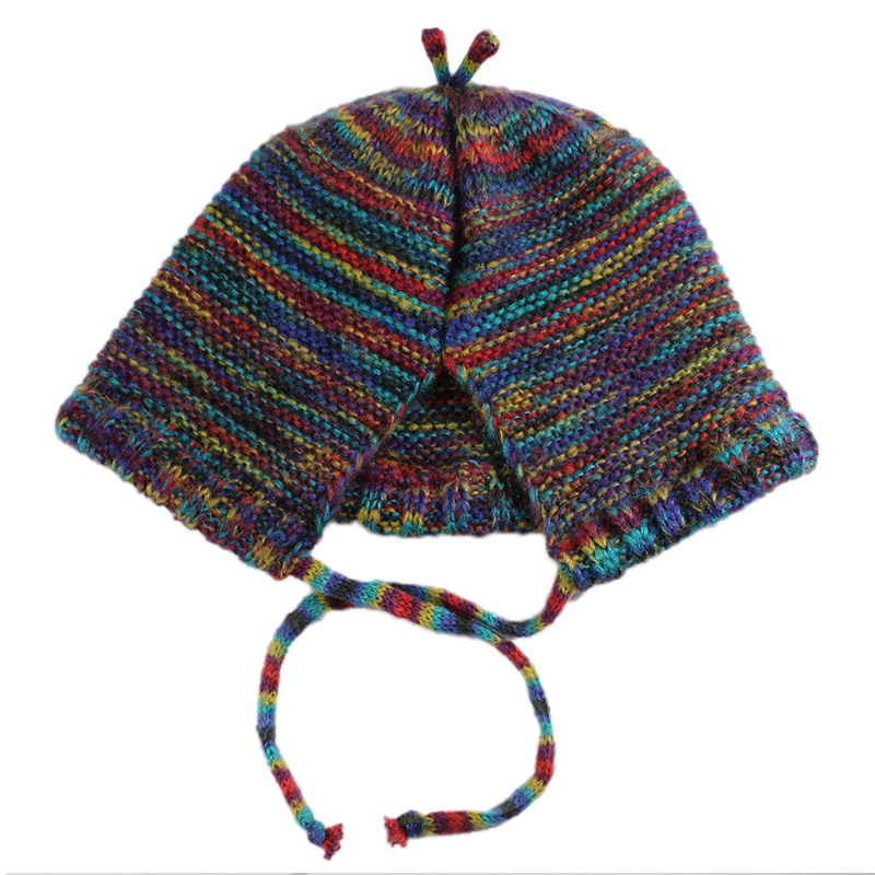 Invierno gradiente arco iris gorra mujer estilo étnico cálido estudiante cubierta gorra anti-frío versátil cordones de punto gorra Specification image