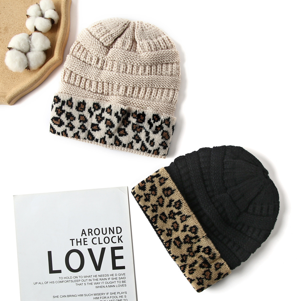 Autumn and winter capped woolen hat for women, adult warmth, leopard print knitted hat, Amazon hat for women Specification image