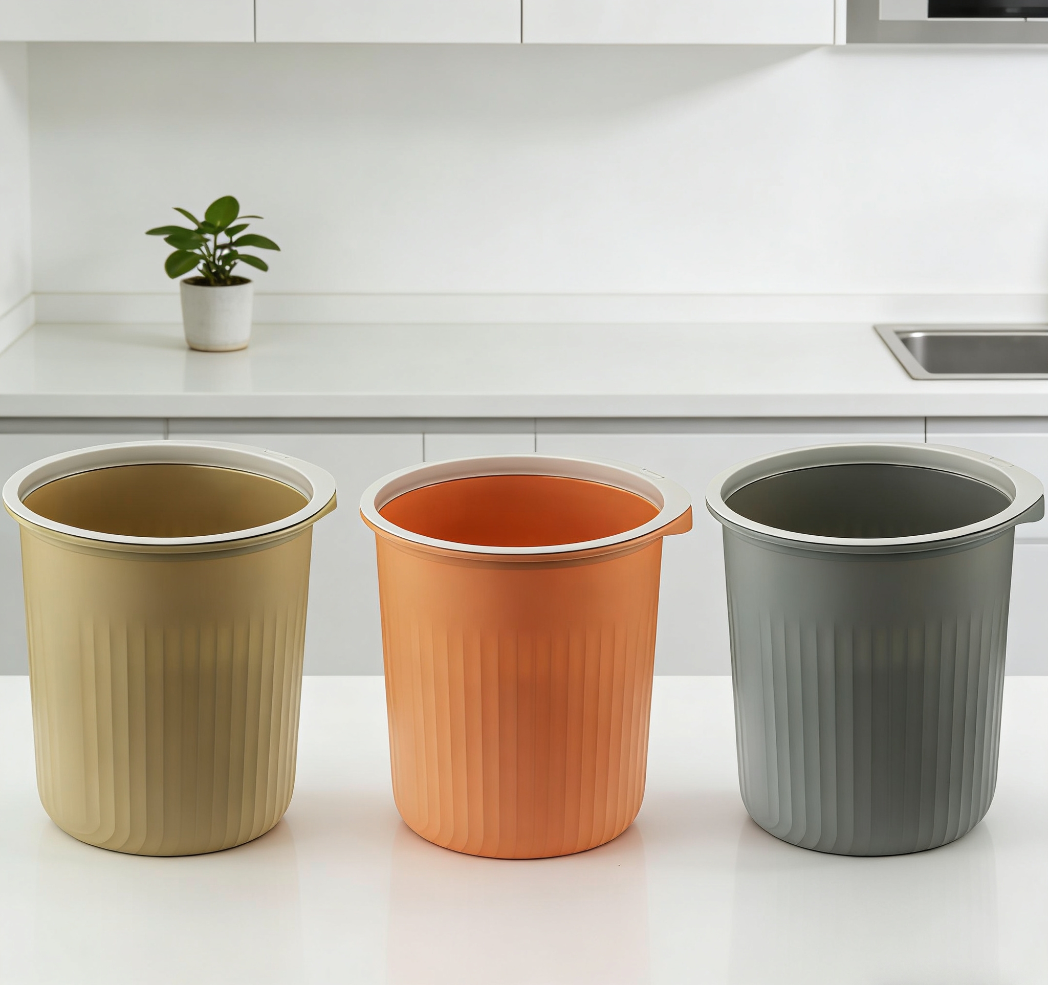 竖纹撞色塑料垃圾桶 家用无盖客厅纸篓 北欧风竖纹垃圾桶 多色可选卧室收纳桶 高颜值竖纹纸篓 客厅卫生间通用垃圾桶批发