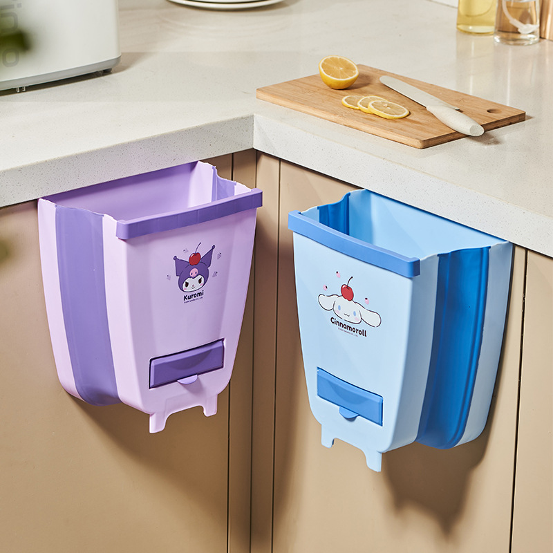 Dry-wet separation wall-mounted classified trash can, storage bucket, smiling face folding wall-mounted trash can, household kitchen and bathroom garbage basket trash can Item Picture