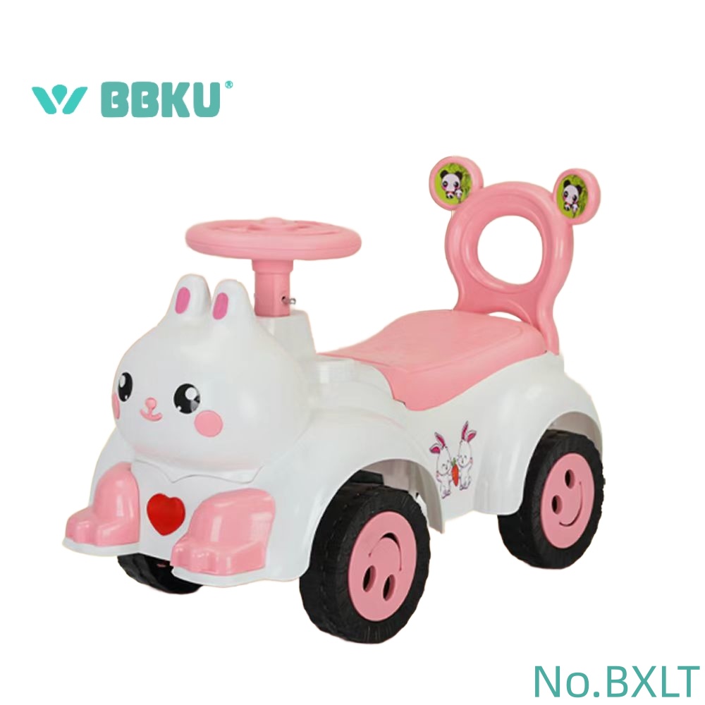 bbku多美卡儿童兔子粉白色合金踏行车玩具车模适合幼儿益智早教