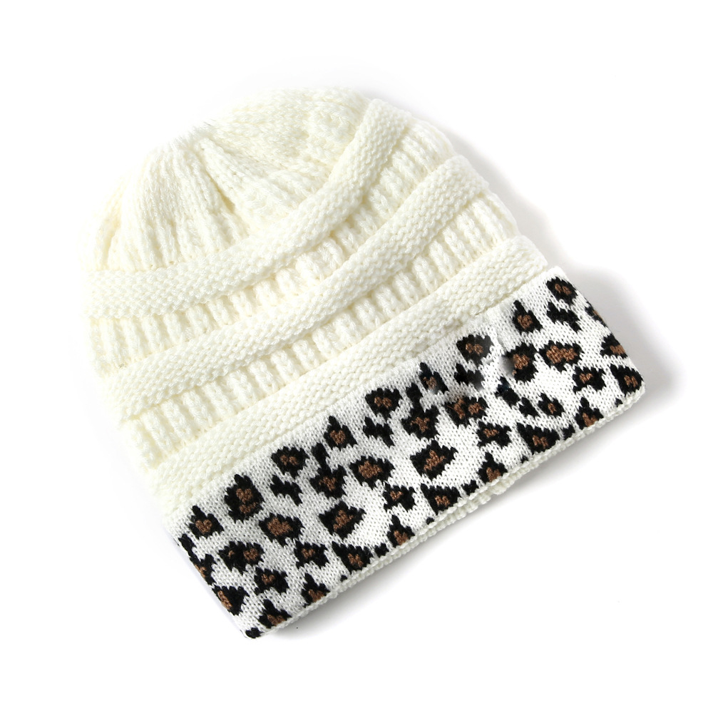 Autumn and winter capped woolen hat for women, adult warmth, leopard print knitted hat, Amazon hat for women details Picture