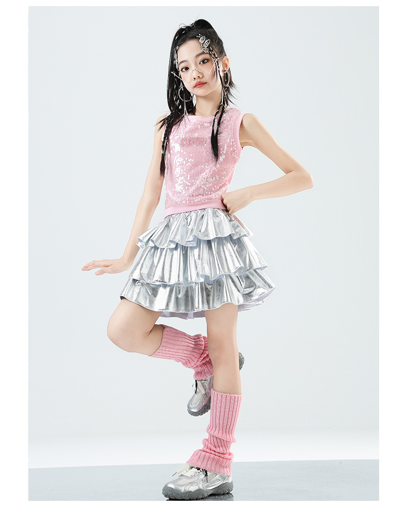 源头工厂专业生产支持定制加工内销外贸爵士舞服装女童套装亮片背心潮服舞蹈jazz街舞走秀演出服跨境电商爆款亚马逊稀音供货
