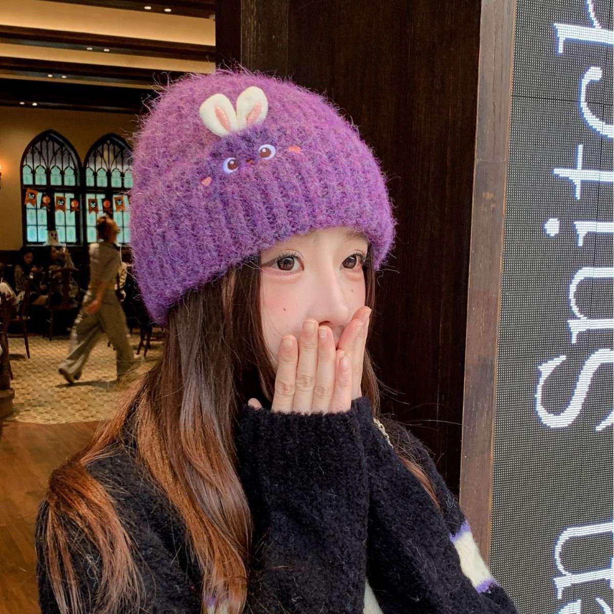 A new winter style of warm and cute rabbit knitted cap for women, casual and versatile, thickened warm ear-protecting simple woolen cap Item Picture