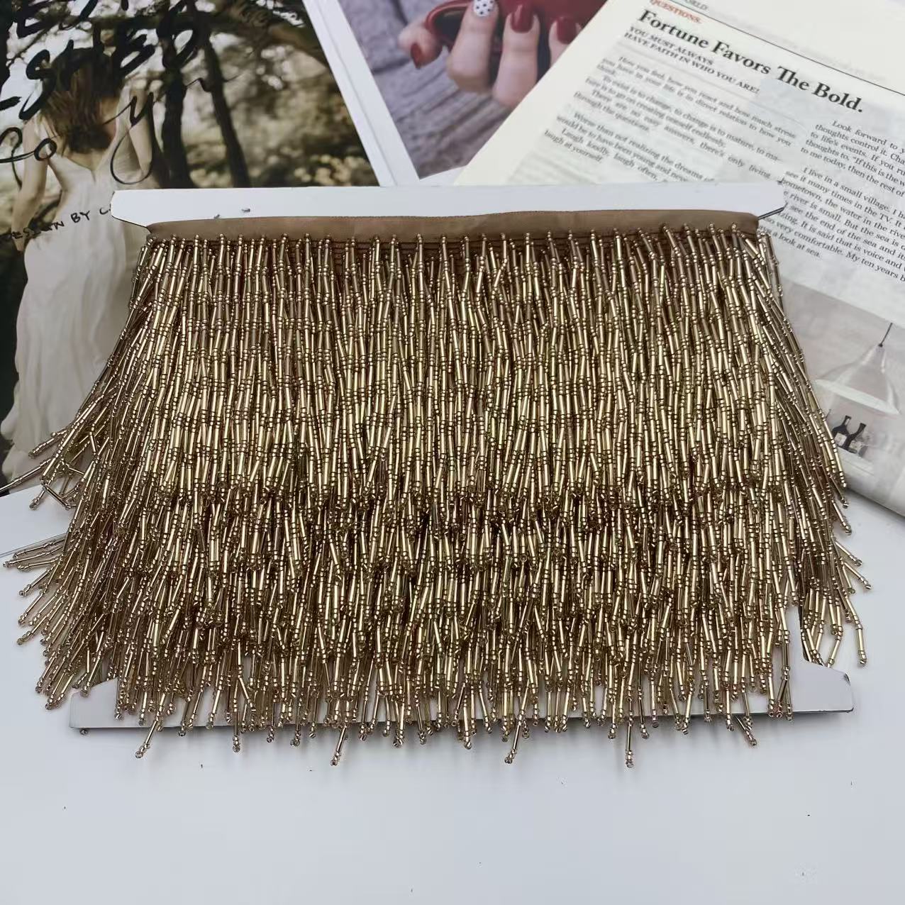 现货10cm八节管流苏重工手工垂坠金色银色管珠排须演出服花边配饰服装辅料以诺辅料详情5