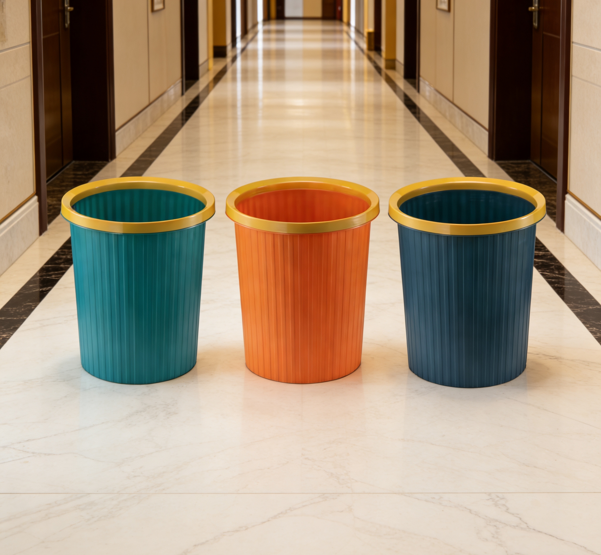 彩色条纹垃圾桶 厨房卫生间大号收纳桶 撞色金边竖纹垃圾桶 家用卫生间创意收纳桶