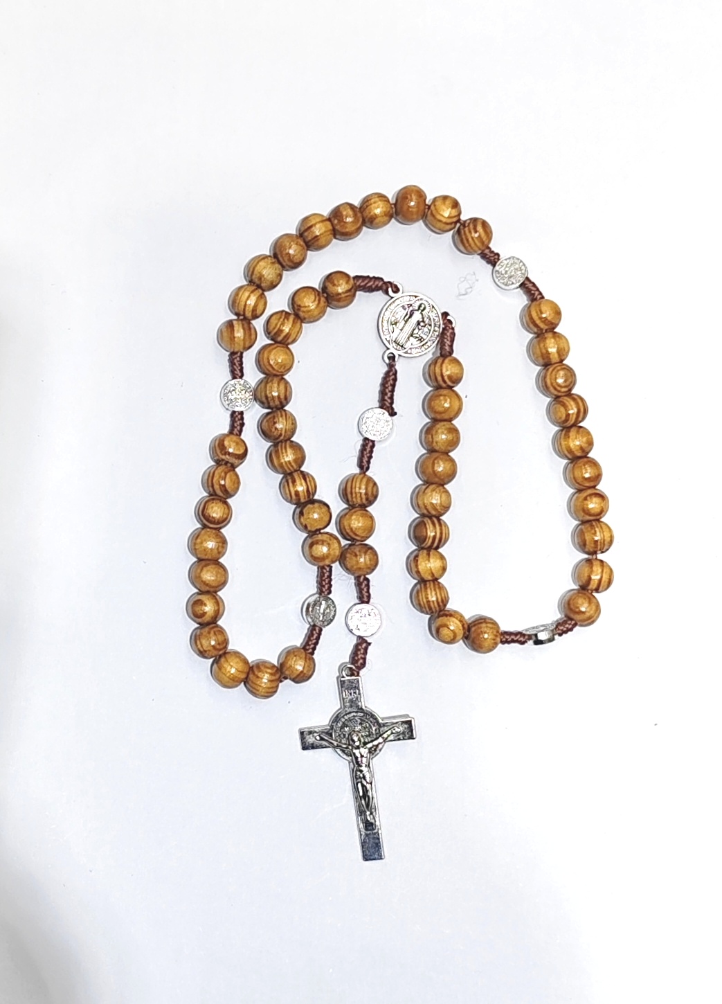 十字架念珠吊坠 天然松木10mm祷告挂礼物饰品 天主教饰品批发产品图