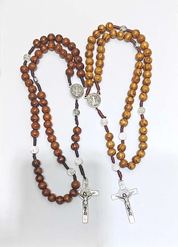 十字架念珠吊坠 天然松木10mm祷告挂礼物饰品 天主教饰品批发细节图