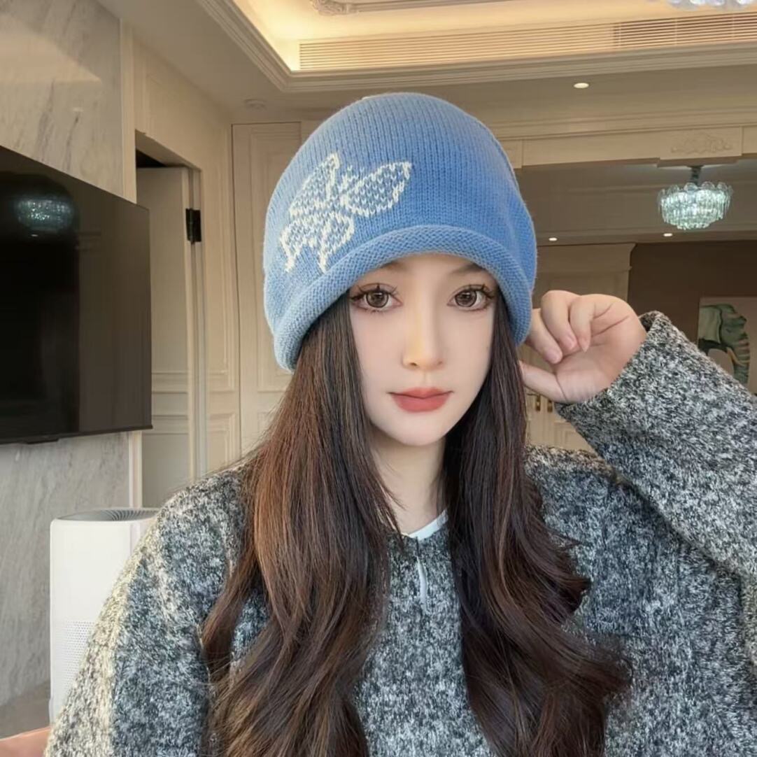 Rolled-edge drawstring pile cap, small knitted autumn and winter warm ear-protecting cap for women, 2025 new style headscarf cap Specification image