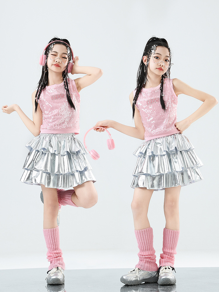 源头工厂专业生产支持定制加工内销外贸爵士舞服装女童套装亮片背心潮服舞蹈jazz街舞走秀演出服跨境电商爆款亚马逊稀音供货
详情图11