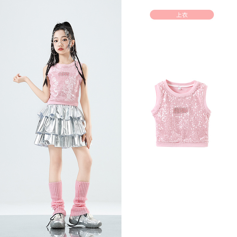 源头工厂专业生产支持定制加工内销外贸爵士舞服装女童套装亮片背心潮服舞蹈jazz街舞走秀演出服跨境电商爆款亚马逊稀音供货
详情图10