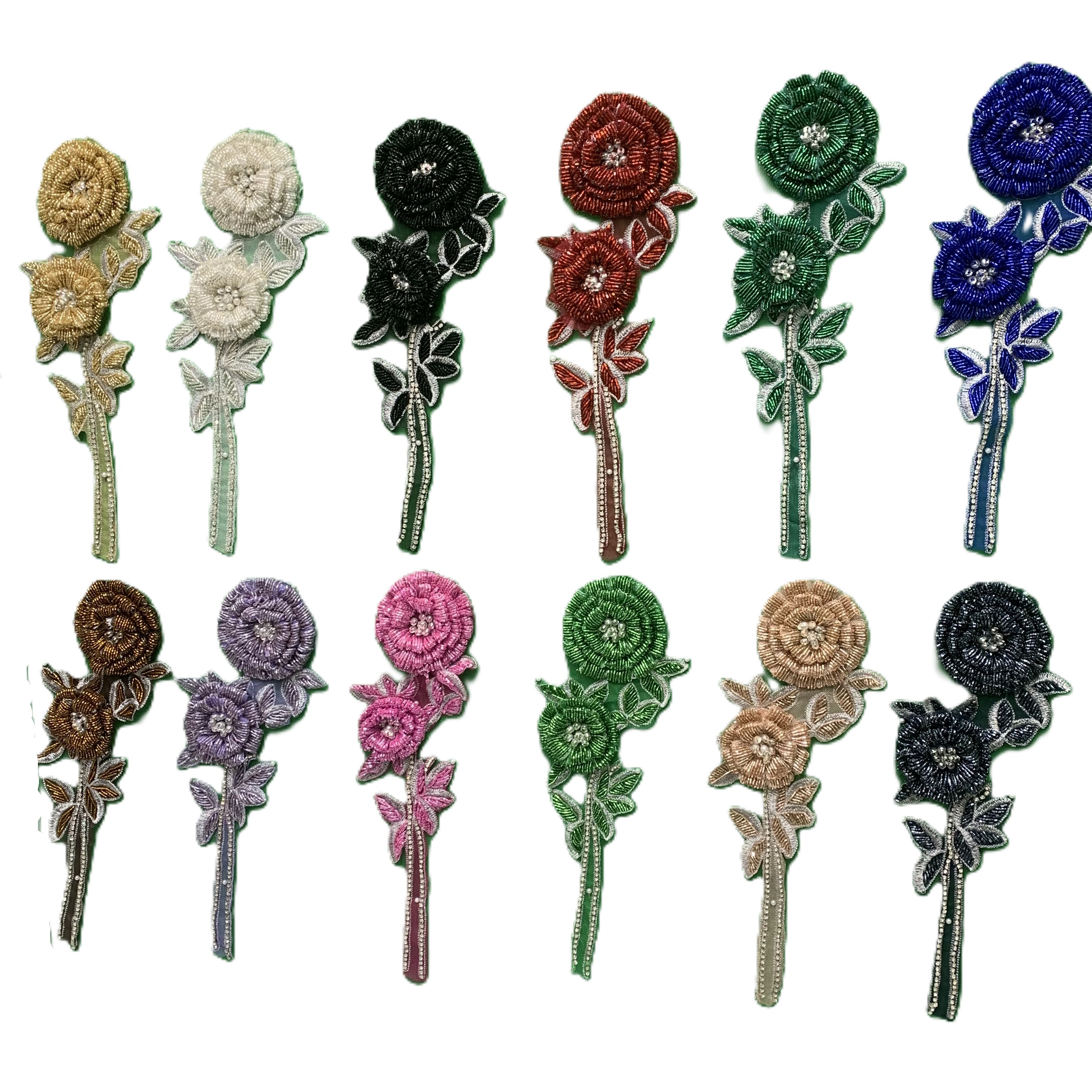 手工缝制钉珠重工花朵钻花玻璃珠大衣婚纱礼服装饰辅料胸前领花白底实物图