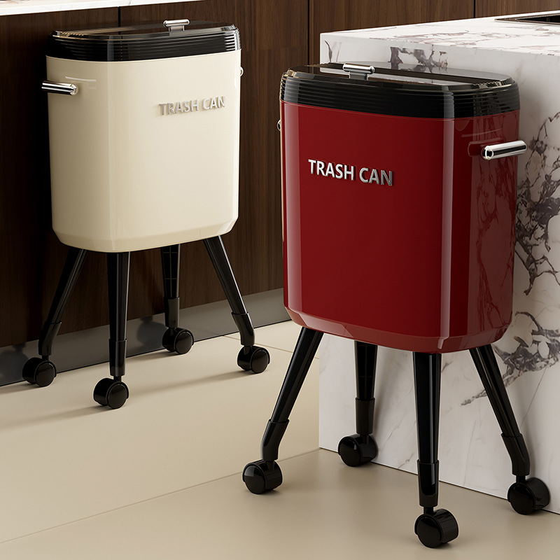 K10-7017-1带滑轮厨房垃圾桶高脚家用高颜值大容量卫生桶