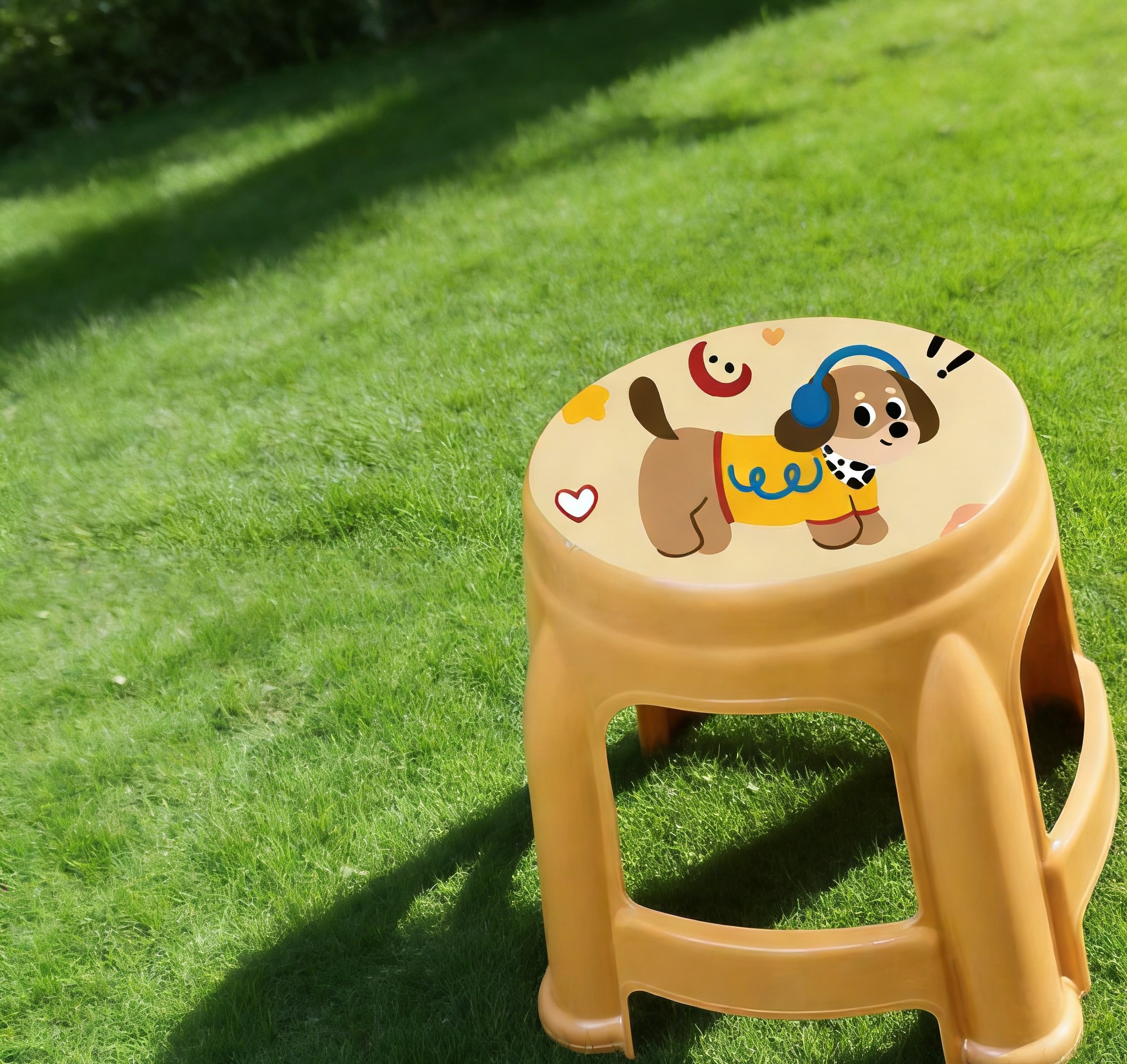 Cute and fun dog plastic round stool, children's home anti-slip small stool, cute and fun dog pattern plastic stool, baby anti-slip low stool, round stool, cartoon dog printed plastic stool, home thickened children's round stool wholesale details Picture