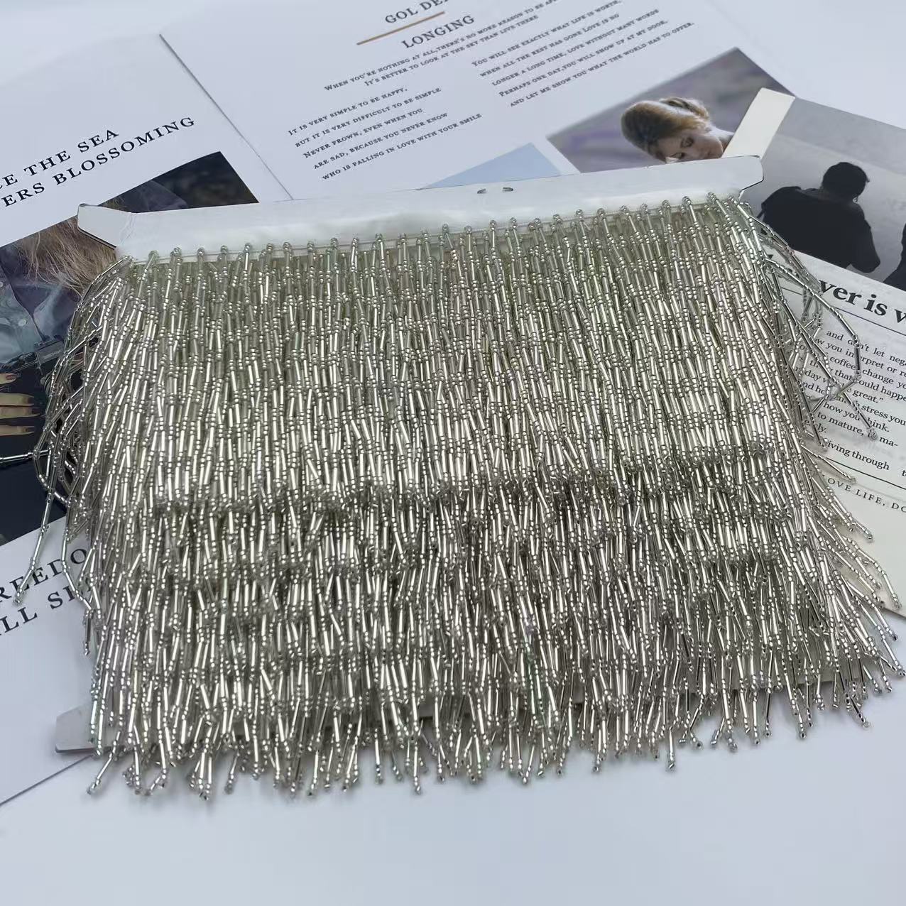 现货10cm八节管流苏重工手工垂坠金色银色管珠排须演出服花边配饰服装辅料以诺辅料