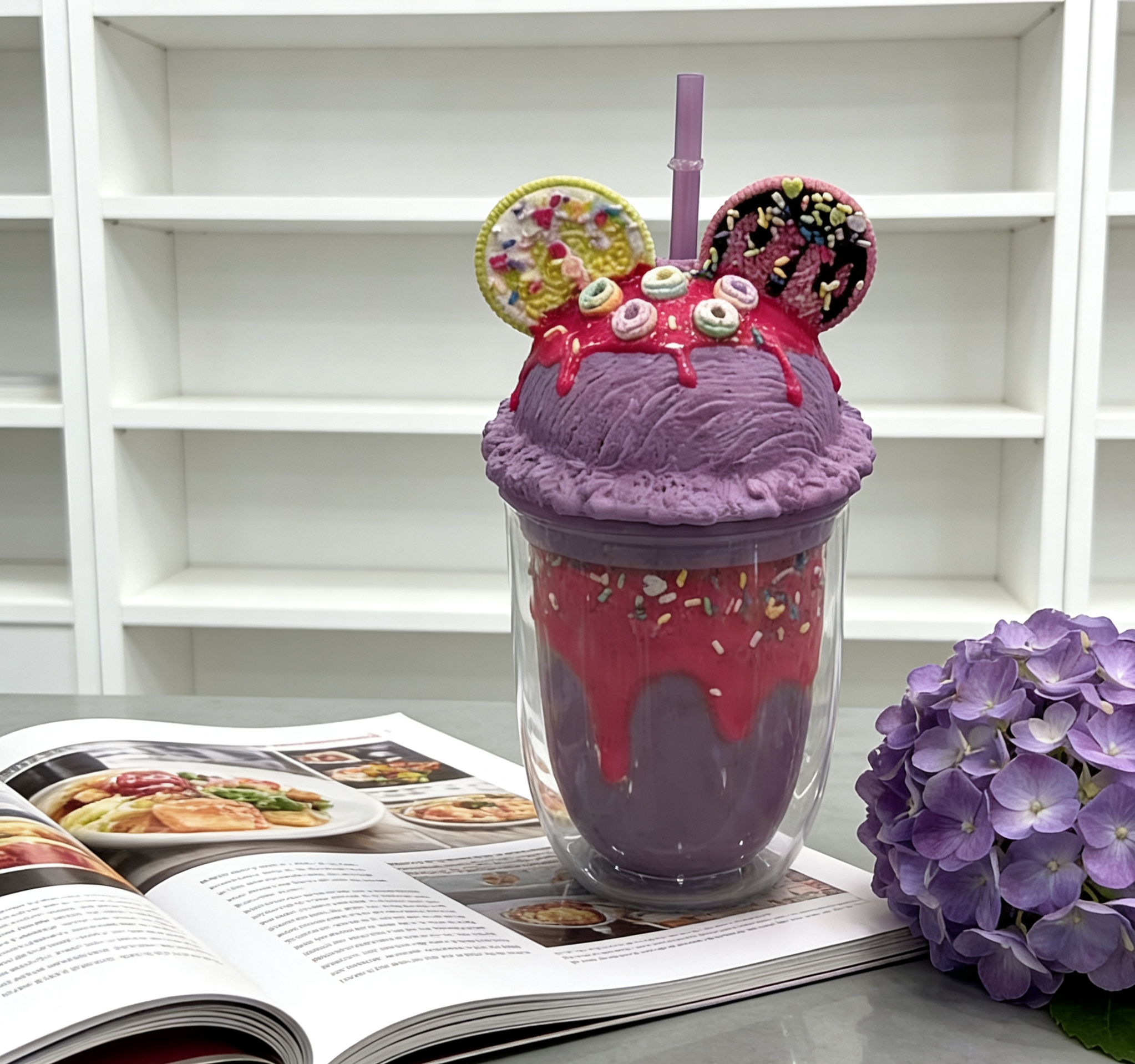 Double-layer heat-resistant dessert cup, creative decorative cold drink straw cup, Mickey decorative colorful dessert cup, high appearance level, girlish heart cold drink cup wholesale Specification image