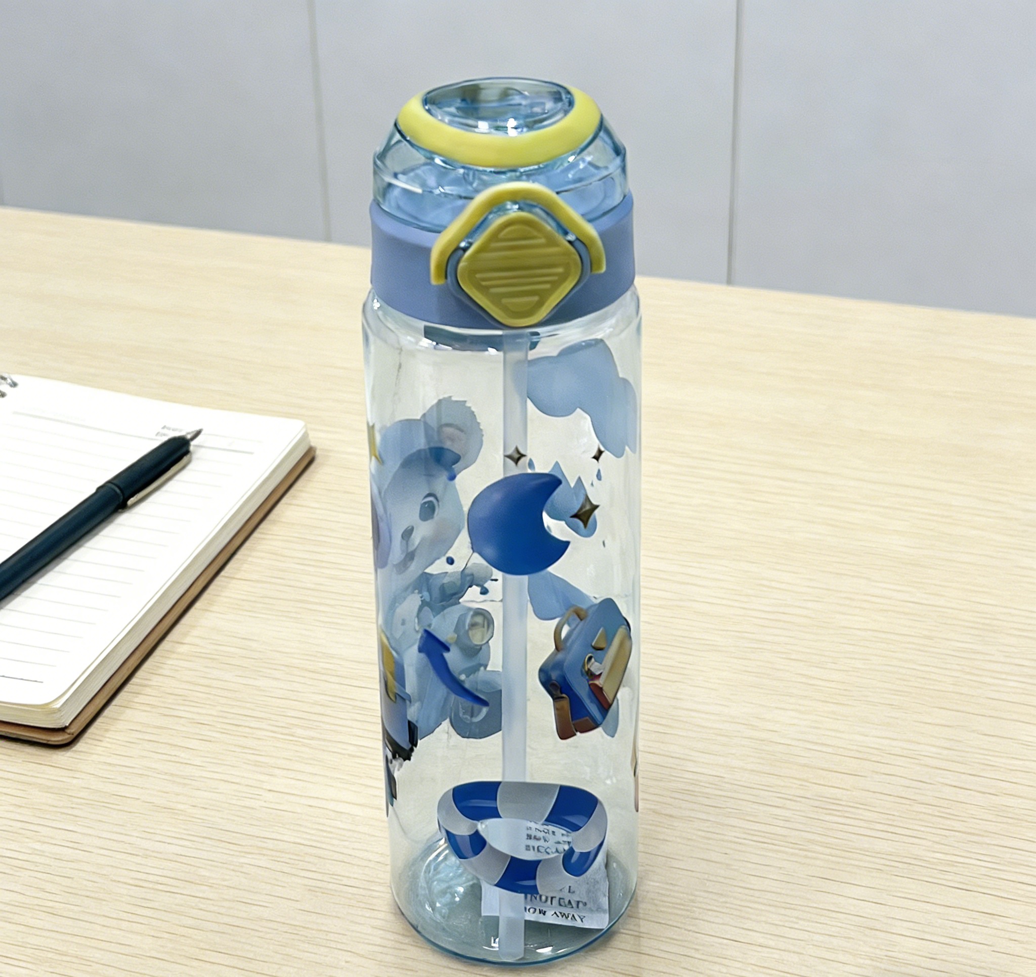 蓝调梦幻小熊吸管杯带提手弹跳盖可爱ins风儿童成人通用夏季饮水杯