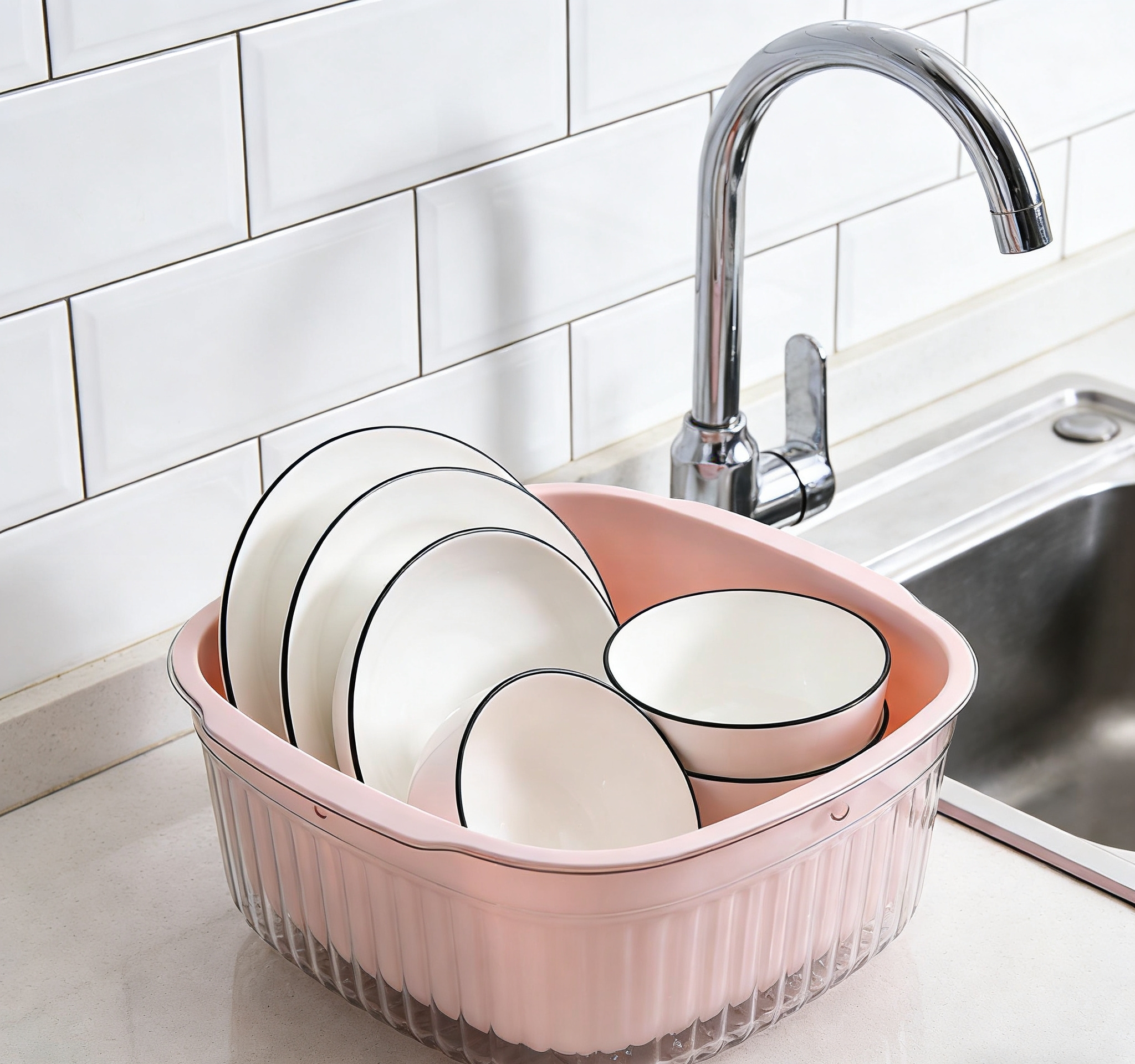 High appearance level double-layer draining basket, kitchen draining and storage two-in-one double-layer draining basket, household kitchen sink, plastic rice-washing basket ifa Specification image