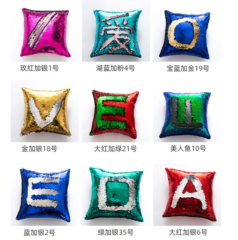 Double-sided flip square sequined throw pillow DTY two-color sequined cushion sofa throw pillow, a best-selling throw pillow for home decoration Specification image