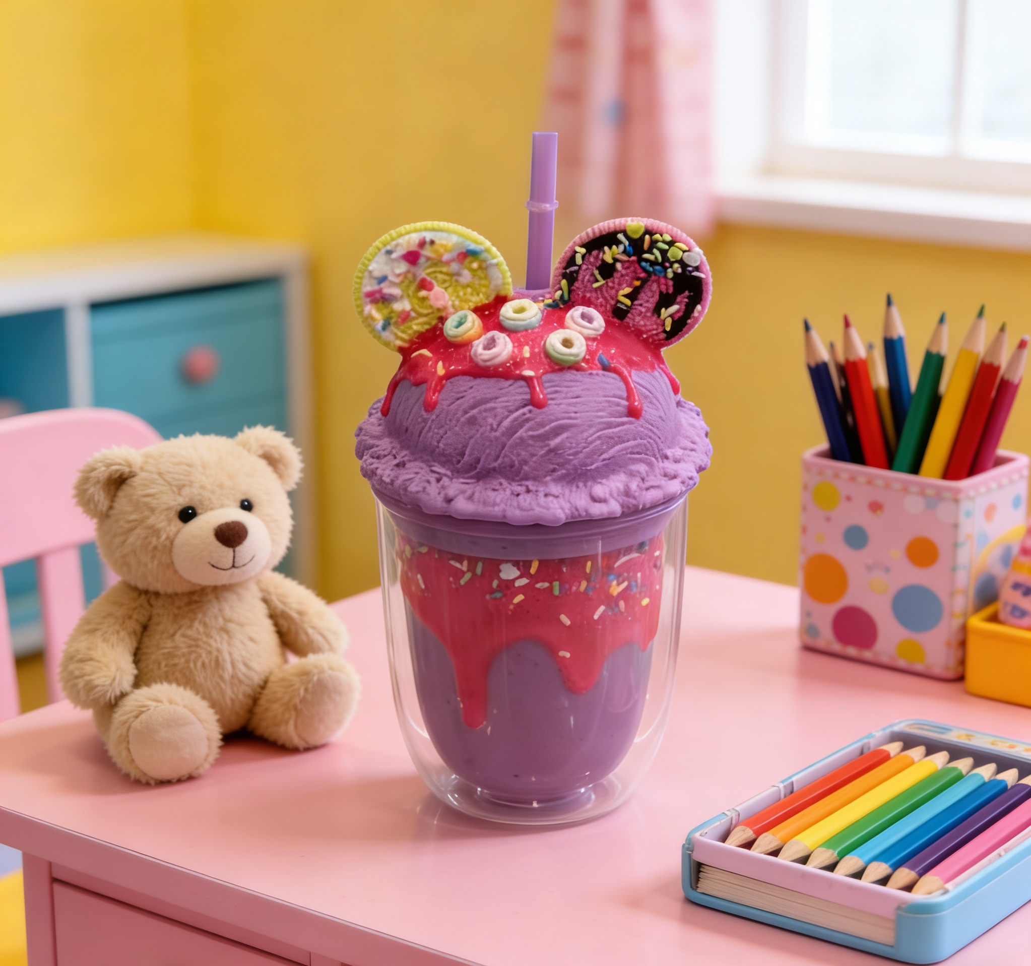 Double-layer heat-resistant dessert cup, creative decorative cold drink straw cup, Mickey decorative colorful dessert cup, high appearance level, girlish heart cold drink cup wholesale details Picture