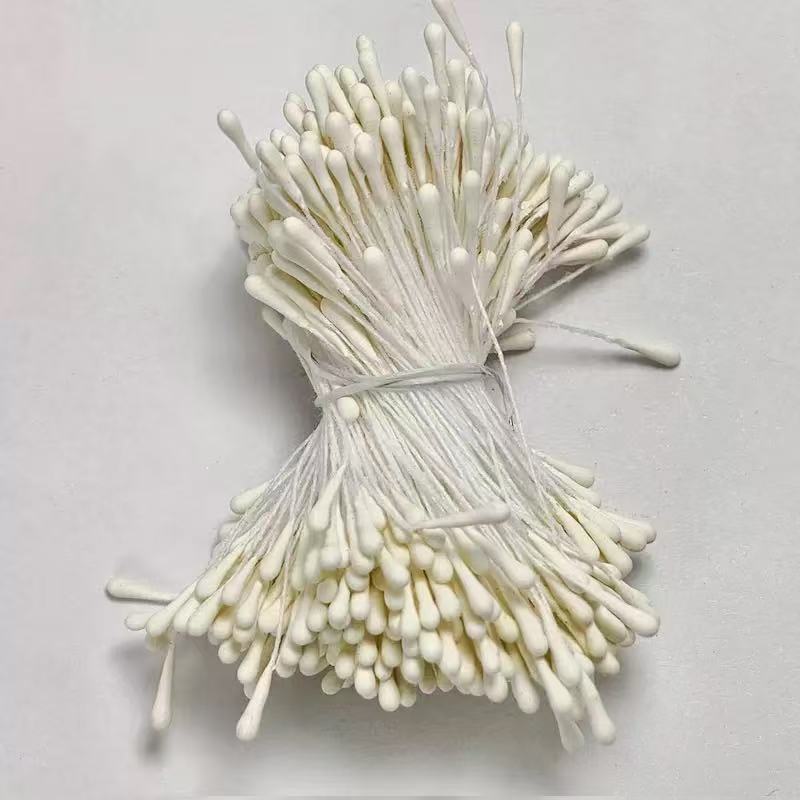  3mm珠光石膏花芯棉线丝网花蝴蝶结配饰仿真花芯婚庆头饰花环装饰品