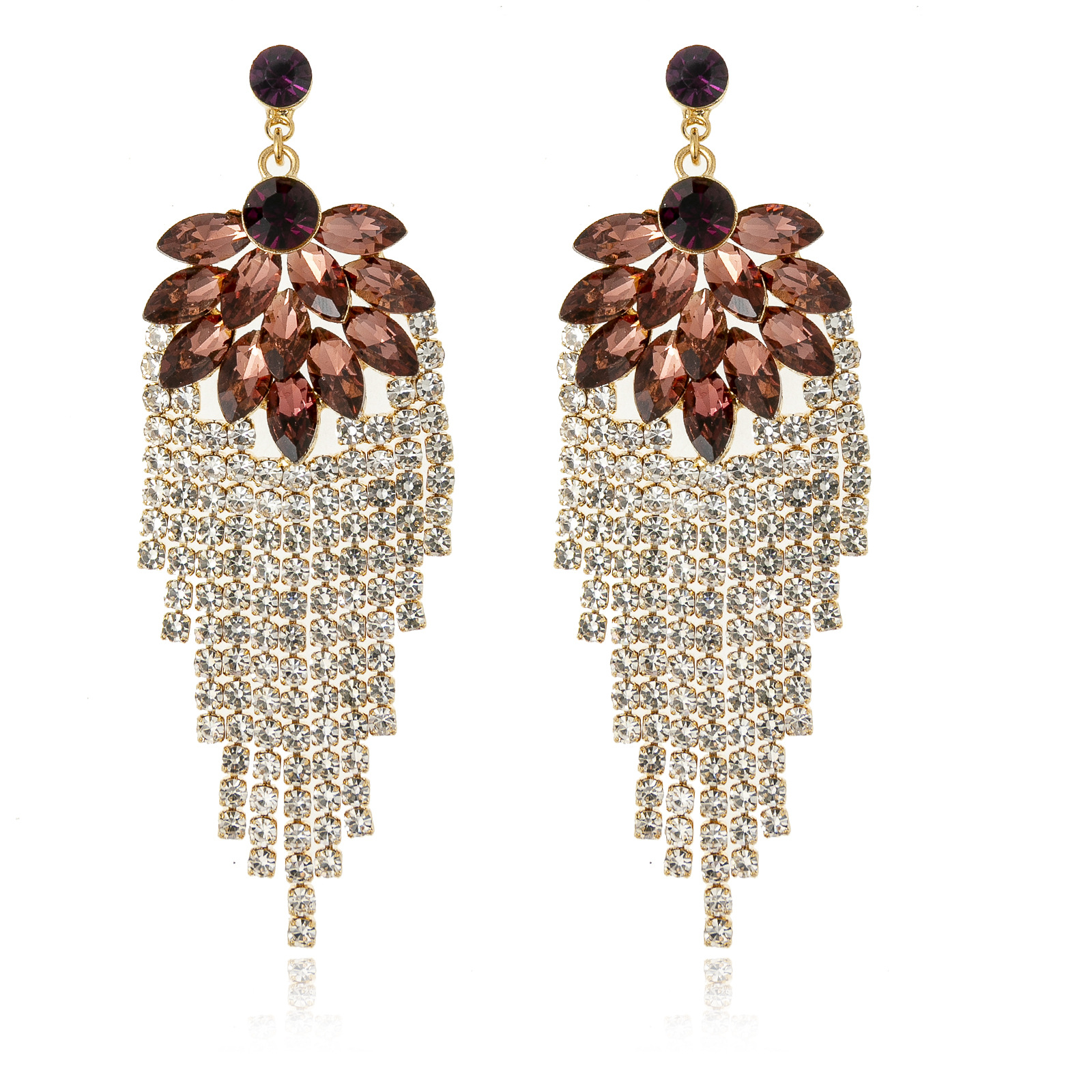  European and American cross-border retro rhinestone tassel earrings, wedding and dinner accessories for brides, diamond-encrusted earrings, versatile and elegant feminine accessories Specification drawing