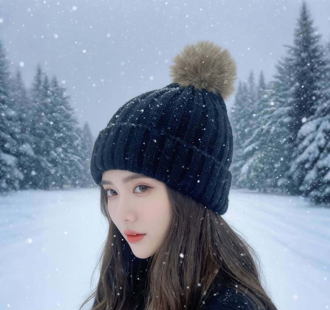 New styles of women's knitted woolen hats for autumn and winter, warm and thick, solid color, high-end feel, fluffy wool, and atmosphere