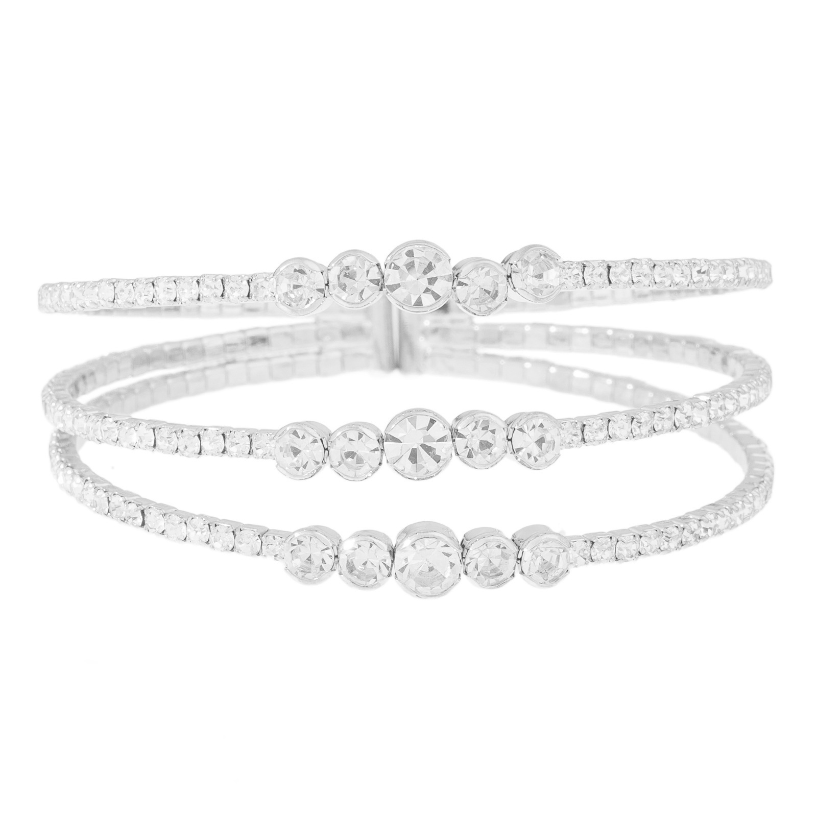Cross-border European and American gold coin claw chain bracelet, 3-row full water diamond open elastic bracelet, women's fashionable light luxury trendy full diamond bracelet Item Picture