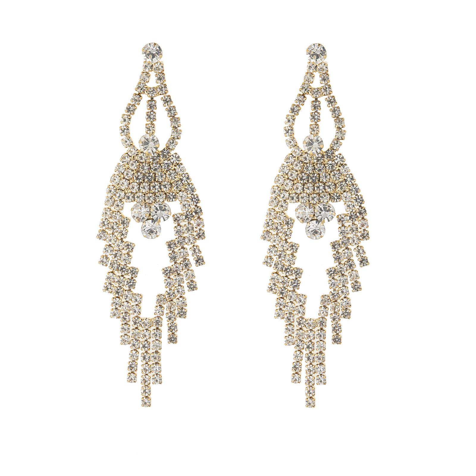Cross-border European and American popular long full rhinestone tassel earrings, women's evening party and party wear accessories, full diamond earrings Item Picture