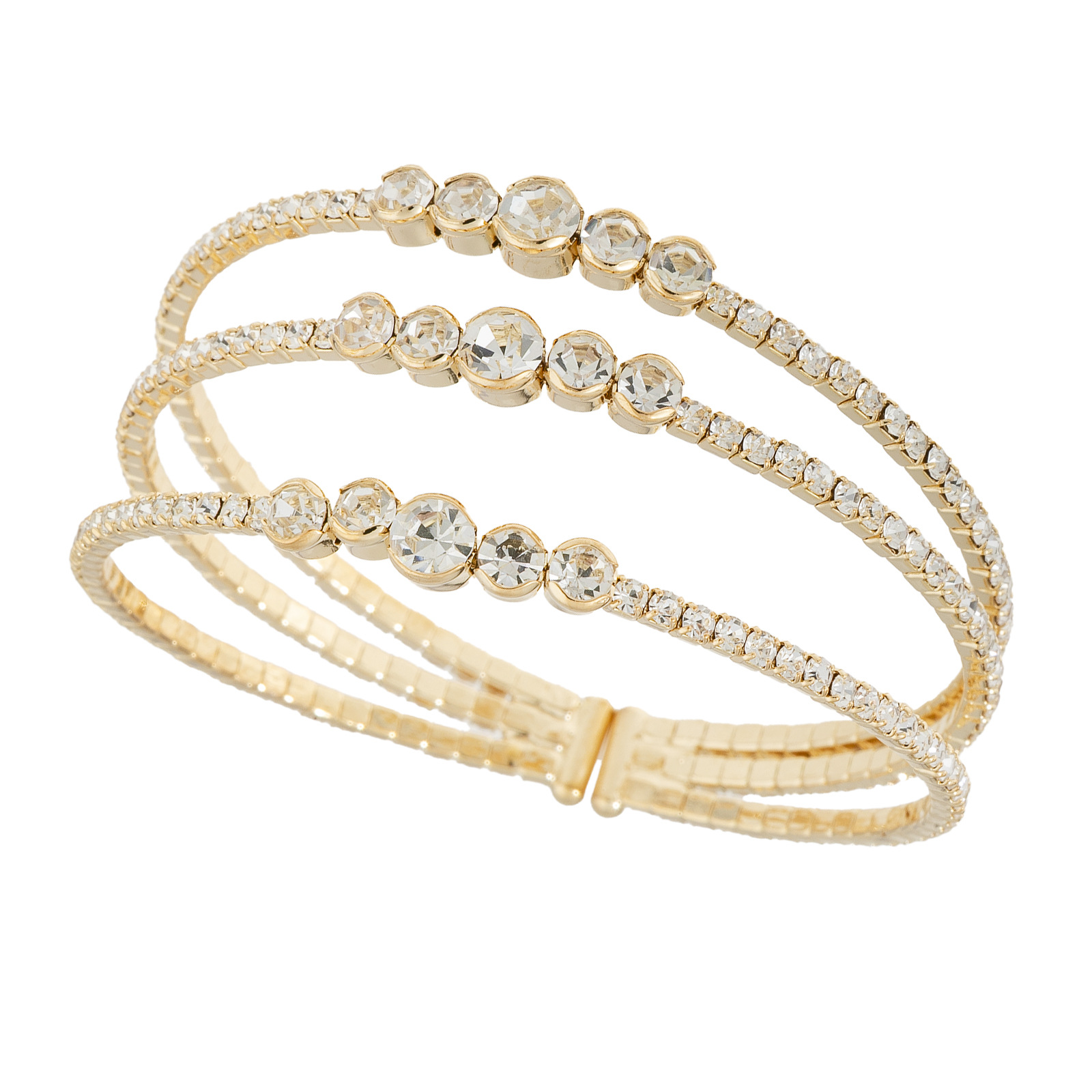 Cross-border European and American gold coin claw chain bracelet, 3-row full water diamond open elastic bracelet, women's fashionable light luxury trendy full diamond bracelet full figure