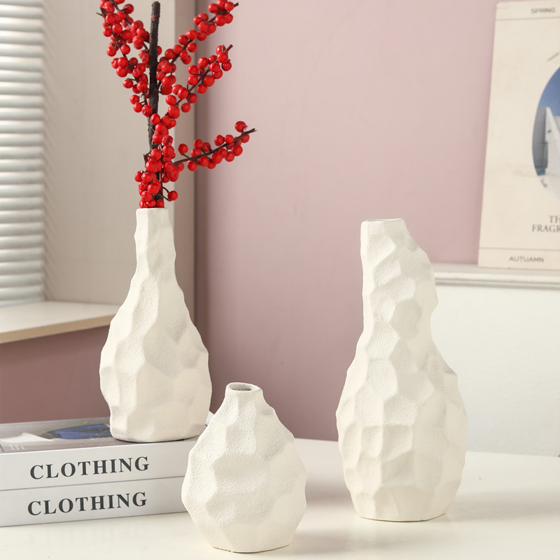 White textured vase, flowerpot, decorative piece, large plastic base, decorative flowerpot, landscape pot, home decoration Specification image