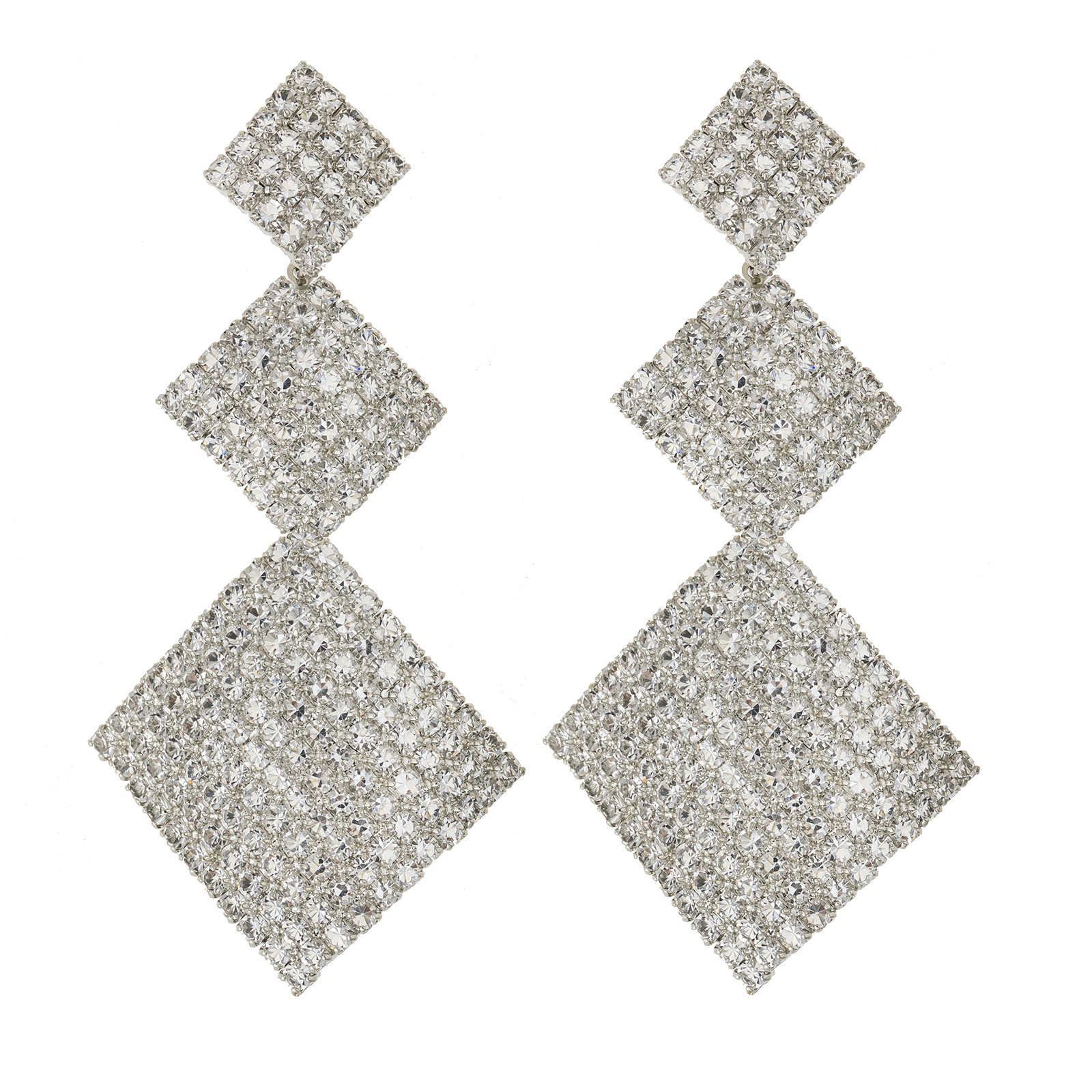 Amazon's best-selling square earrings with a full diamond design sense, cross-border high-end geometric pendant water diamond earrings wholesale details Picture