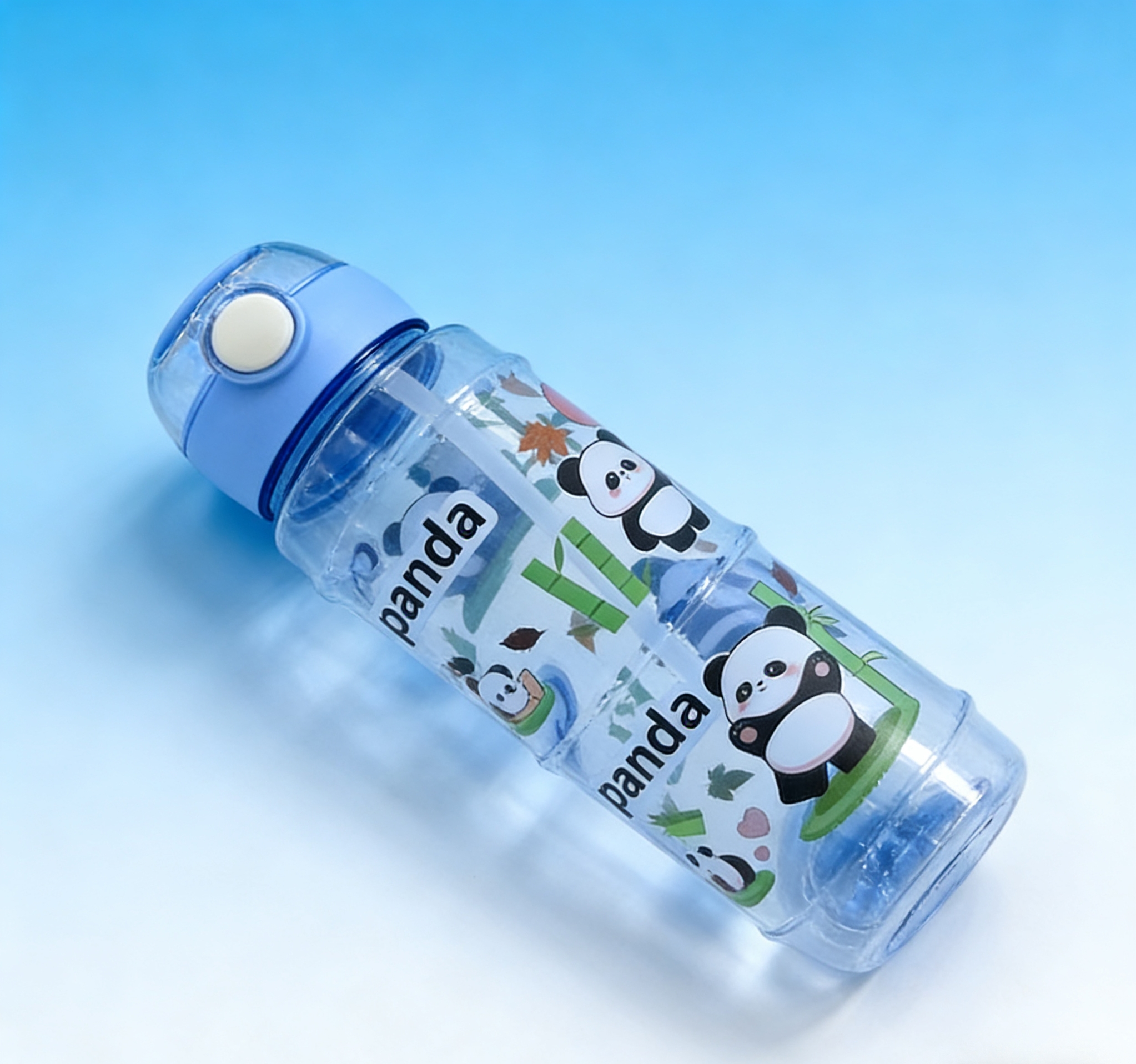 Panda Cartoon children's water cup with straw, anti-drop portable plastic water bottle for primary school students. Wholesale Panda Cartoon children's water cup with straw, anti-drop portable plastic water bottle for primary school students Item Picture