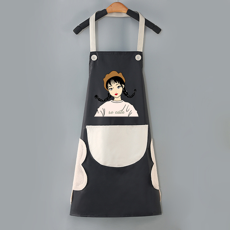 Household waterproof, oil-proof and stain-proof cooking work clothes, Korean-style fashionable bib, unisex, kitchen chores, hand-drying and baking apron details Picture