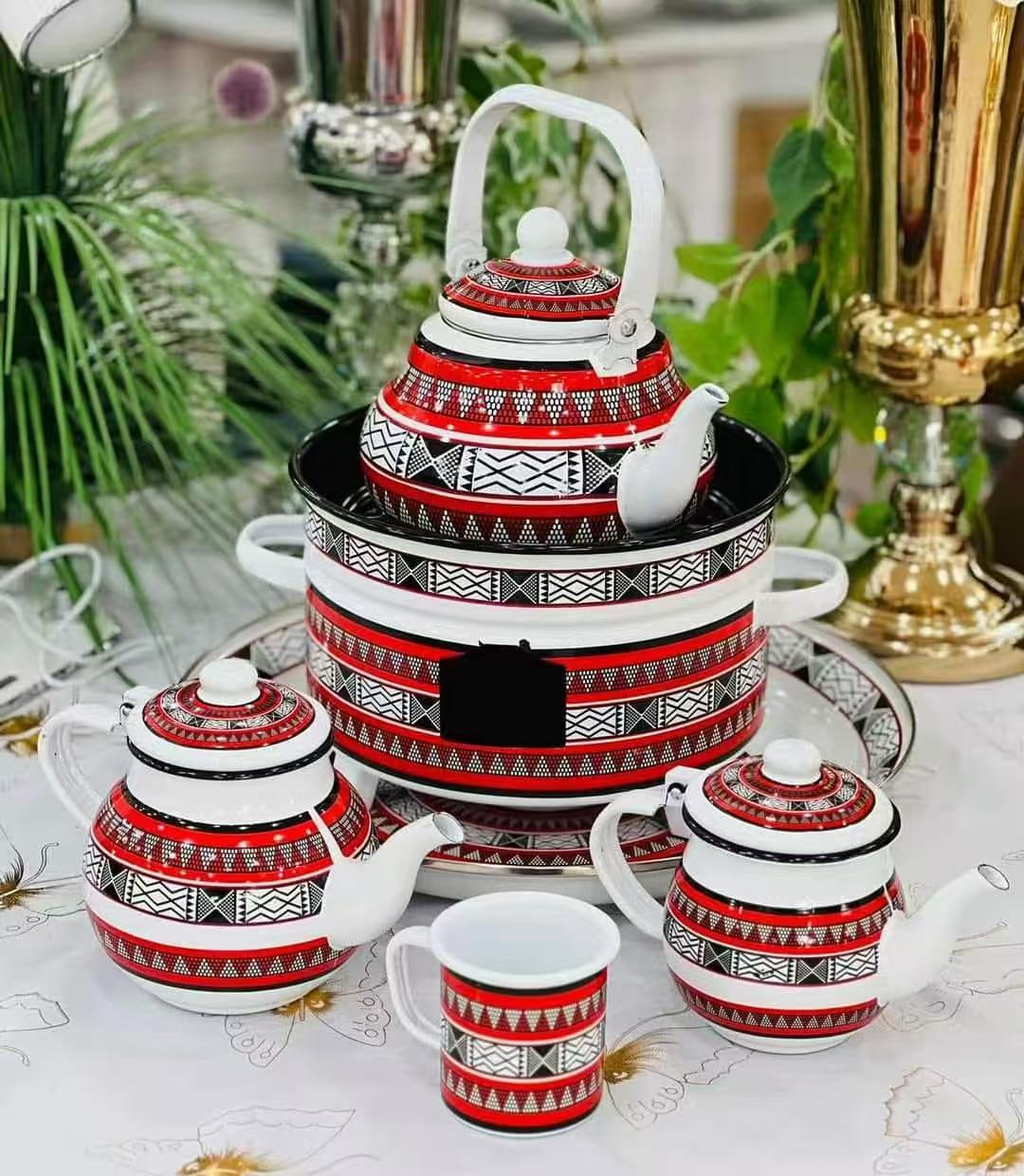 Dalebrook土耳其红茶壶欧式六件套九件套十二件套茶具套装 茶杯茶盘一体式 中东沙特搪瓷咖啡茶水壶