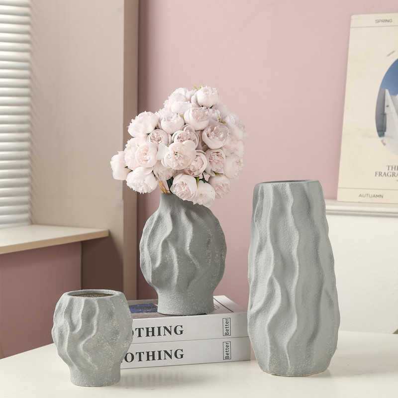 White textured vase, flowerpot, decorative piece, large plastic base, decorative flowerpot, landscape pot, home decoration details Picture