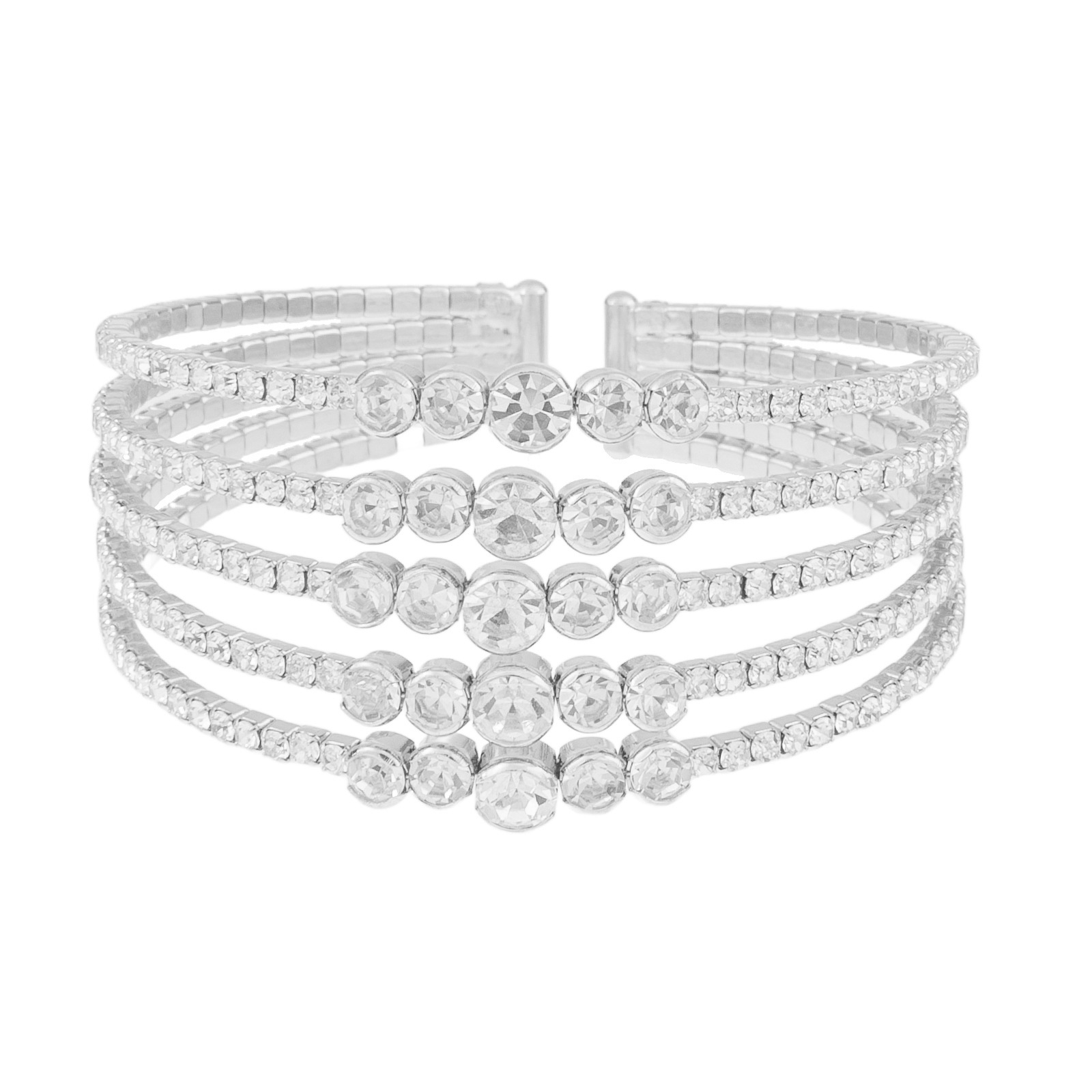 Factory wholesale cross-border 5-row luxurious water diamond elastic open bracelet, full diamond creative and fashionable design sense jewelry Item Picture