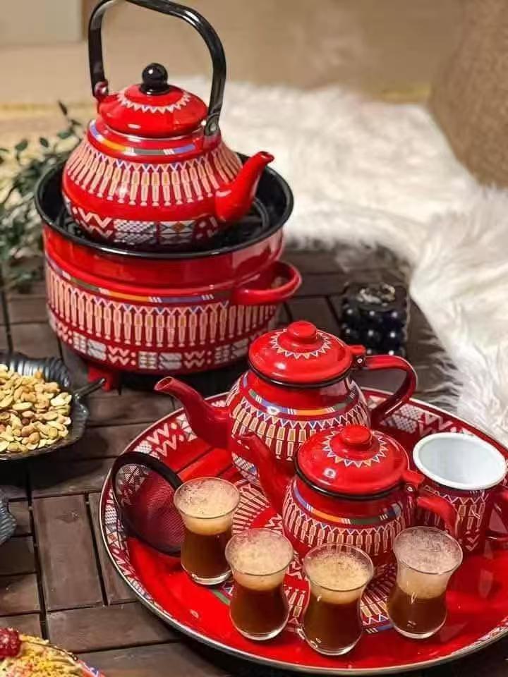 Dalebrook土耳其红茶壶欧式六件套九件套十二件套茶具套装 茶杯茶盘一体式 中东沙特搪瓷咖啡茶水壶详情5