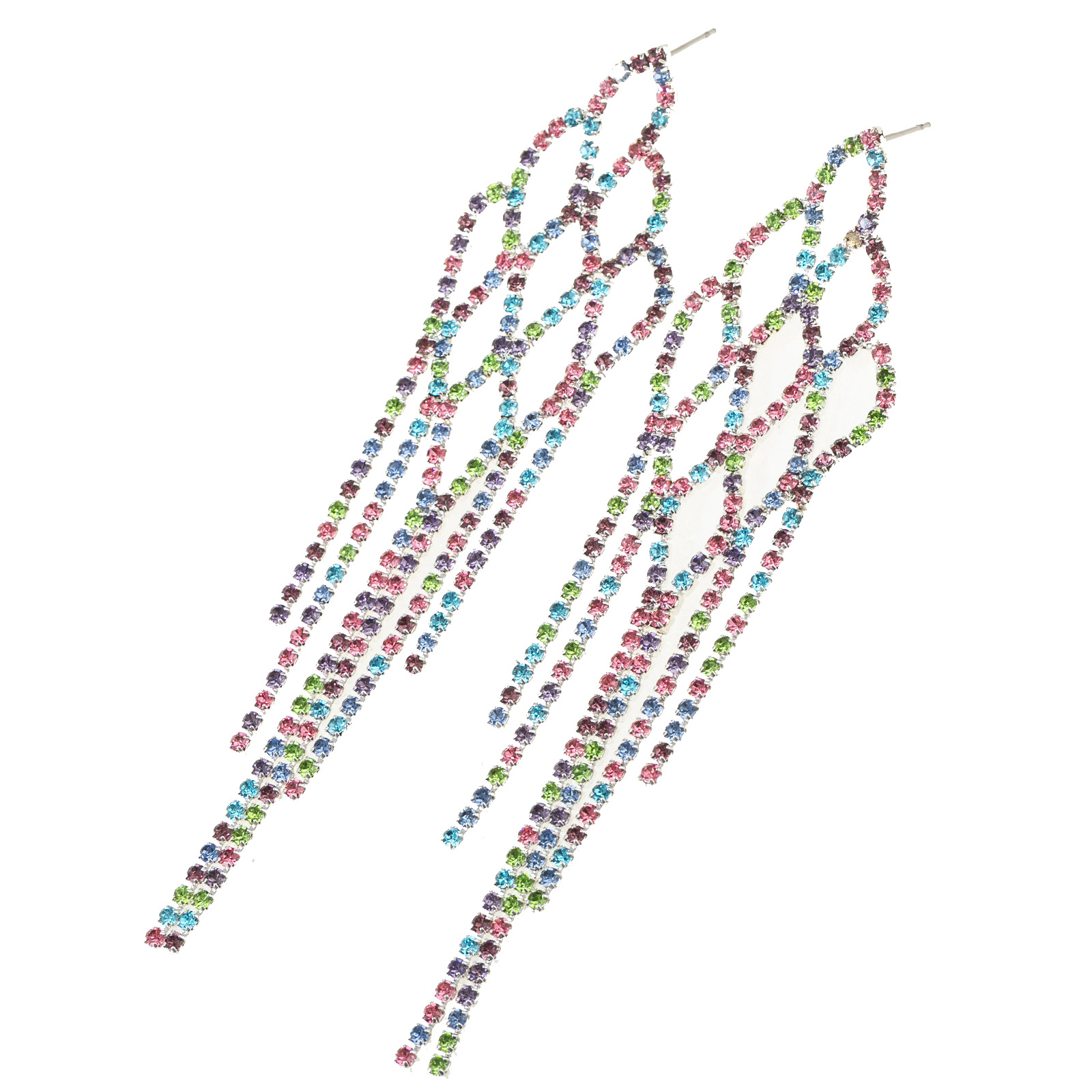 Aliexpress's best-selling claw chain earrings, exaggerated mixed-color rhinestone mesh tassel earrings, cross-border European and American colored diamond mesh long earrings, elegant women Application Scenario
