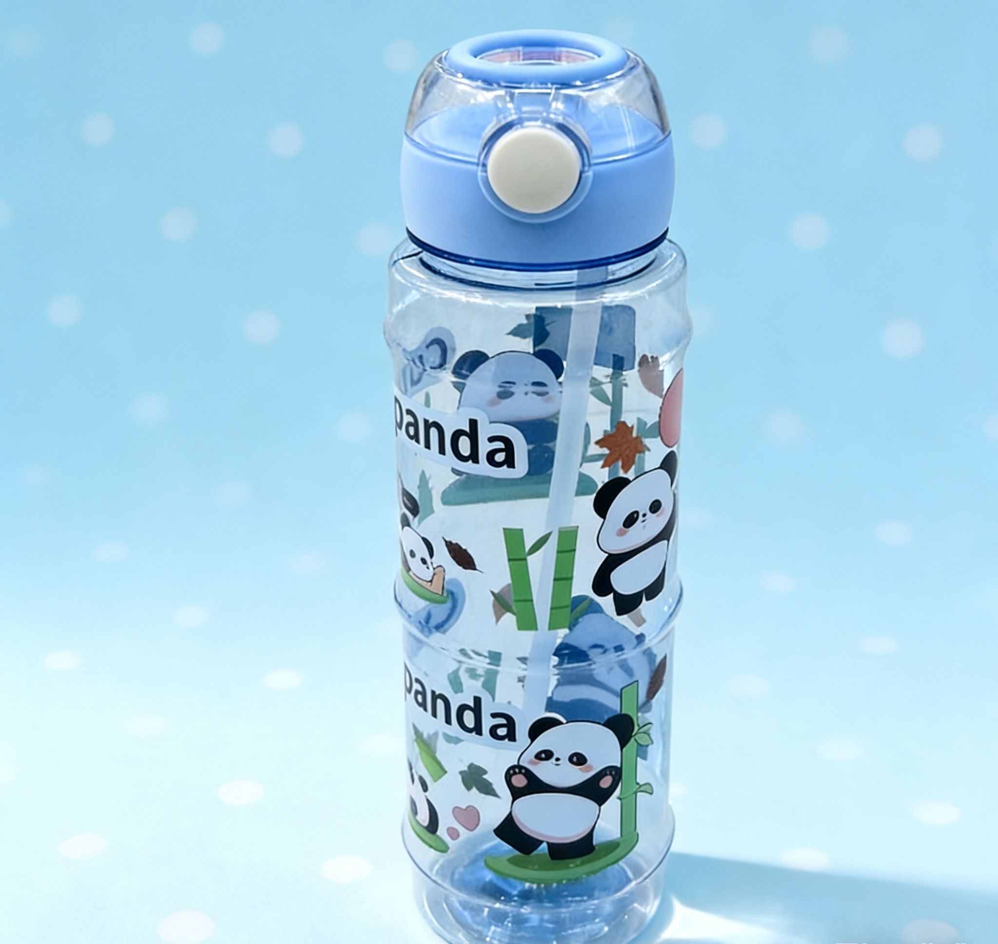 Panda Cartoon children's water cup with straw, anti-drop portable plastic water bottle for primary school students. Wholesale Panda Cartoon children's water cup with straw, anti-drop portable plastic water bottle for primary school students