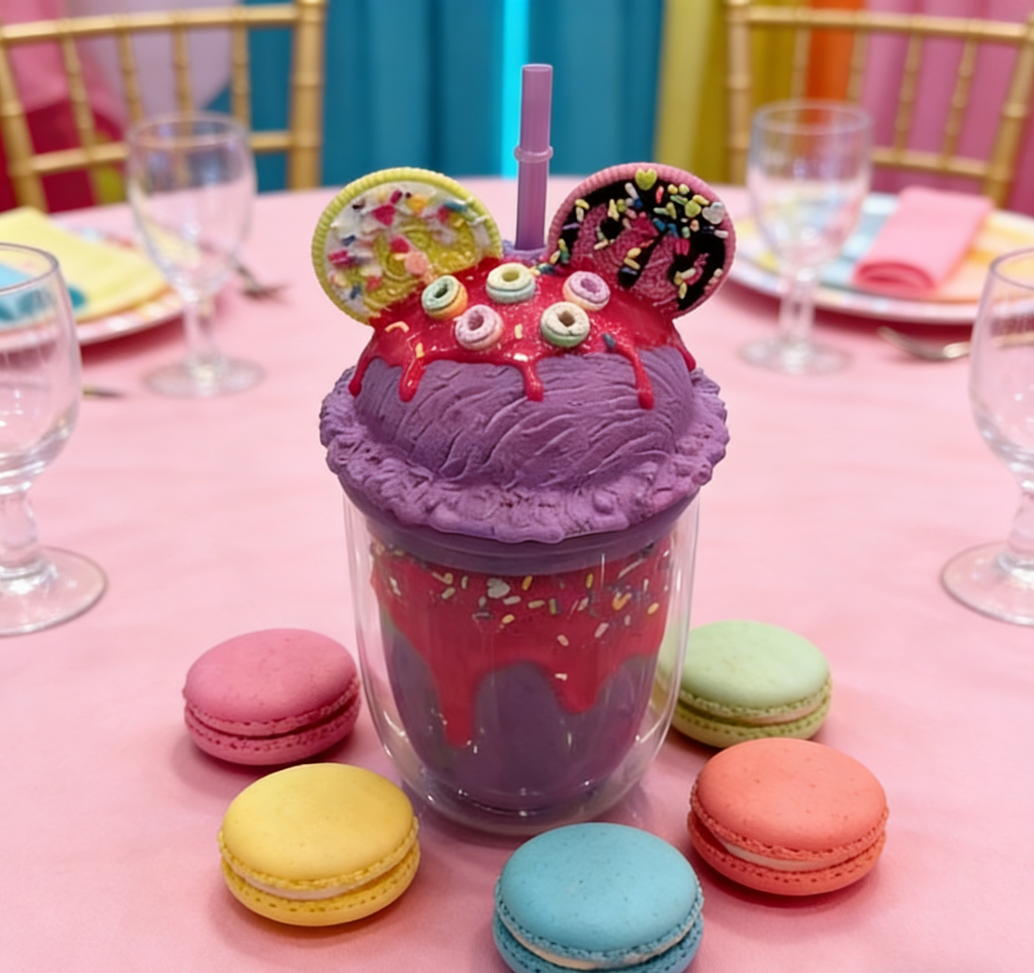 Double-layer heat-resistant dessert cup, creative decorative cold drink straw cup, Mickey decorative colorful dessert cup, high appearance level, girlish heart cold drink cup wholesale Application Scenario