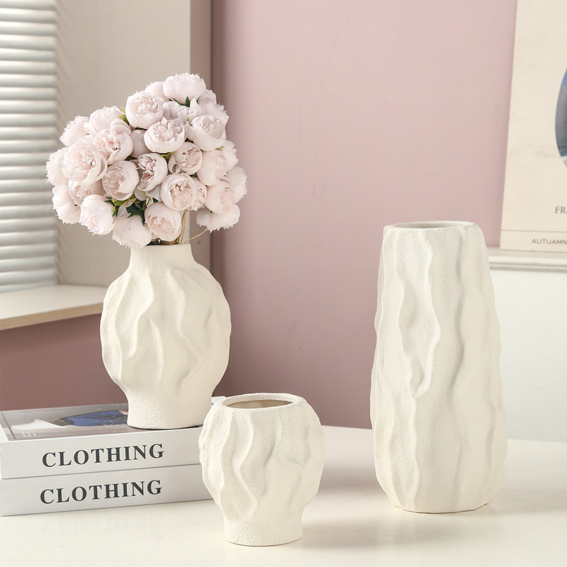 White textured vase, flowerpot, decorative piece, large plastic base, decorative flowerpot, landscape pot, home decoration