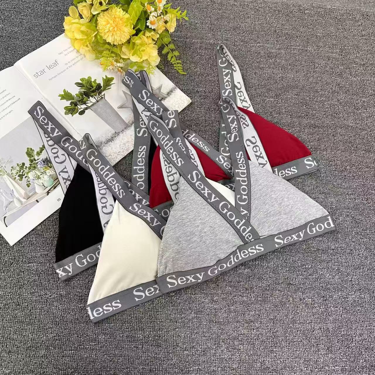 701#外贸出口库存英文字母吊带文胸，可拆卸背扣美背，性感深V法式内衣