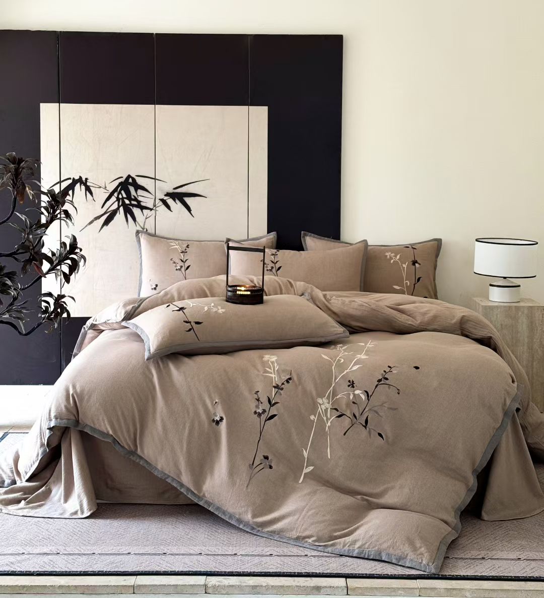 全棉新中式绣花四件套全棉棉纱